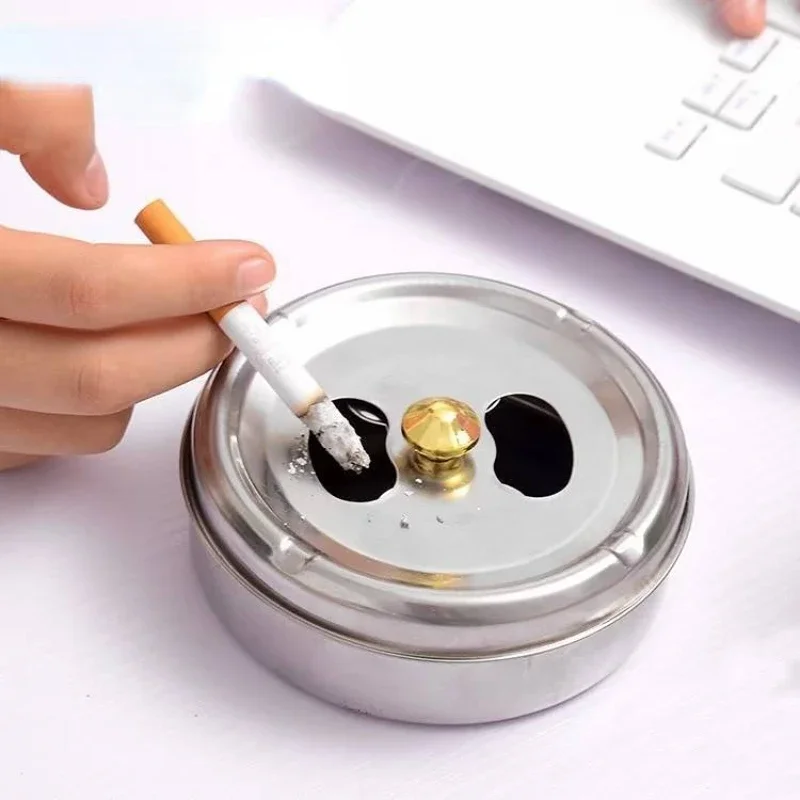 Round Spinning Ashtray With Cover Smoking Accessories Portable Stainless Steel Ashtray Lid Rotation Fully Enclosed Home Gadgets cigarettes ashtray,stainless steel ashtray
