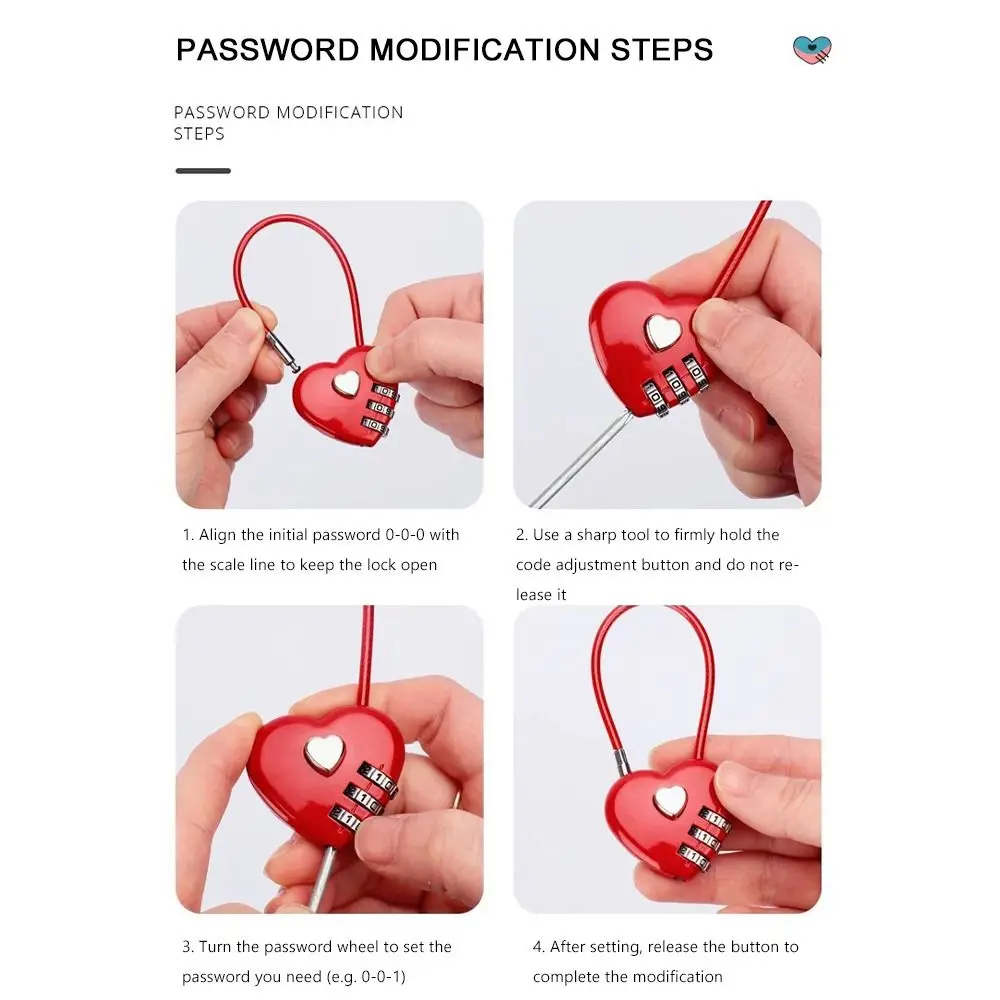 Fashion Heart Style 3 Digit Password Combination Lock New Love Password Lock Password Code Padlock Concentric Lock Padlock