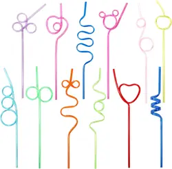 12 - Pack Vibrant Curly Reusable Drinking Straws for Celebrations and Events (12pcs)