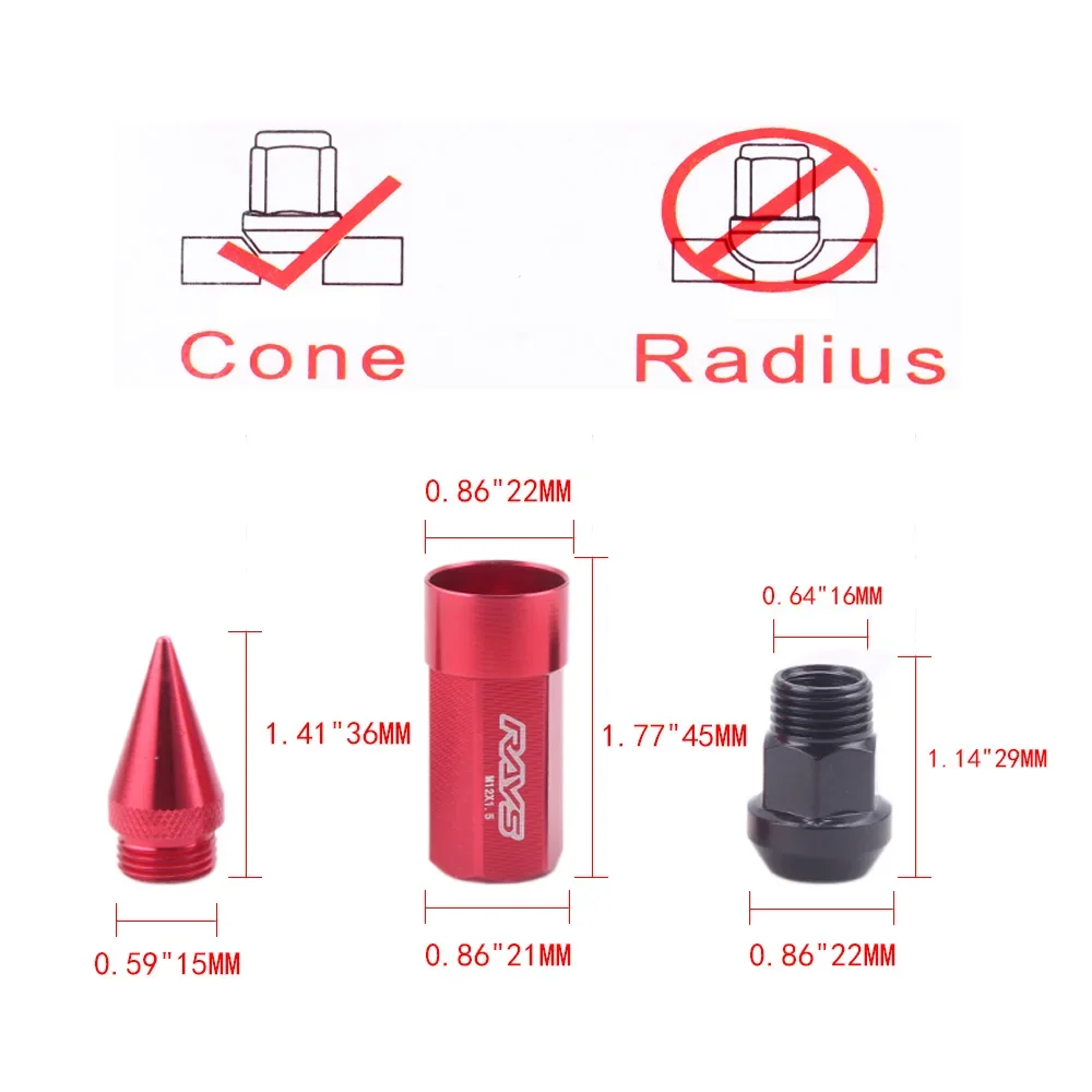 RAYS Racing Composite Nuts Anti Theft Steel Head Alloy Aluminum Lock Wheel Lug Nut Bolt With Spikes M12*1.25 M12*1.5