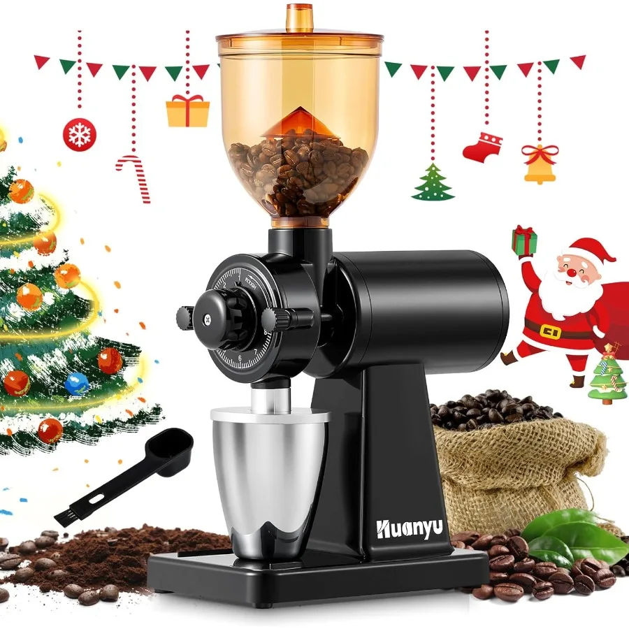 Coffee Grinder Electric with Closed Grinding System - 8 Adjustable Settings Flat Burr Coffee Grinders Anti-Static Design for Du