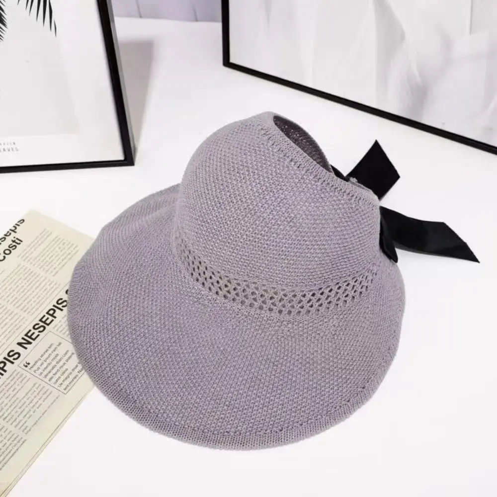 Neue Sonnenhüte mit breiter Krempe, UV-Schutz, Visier, Häkelhut, Pferdeschwanz-Strandkappen für Damen – Detail 2