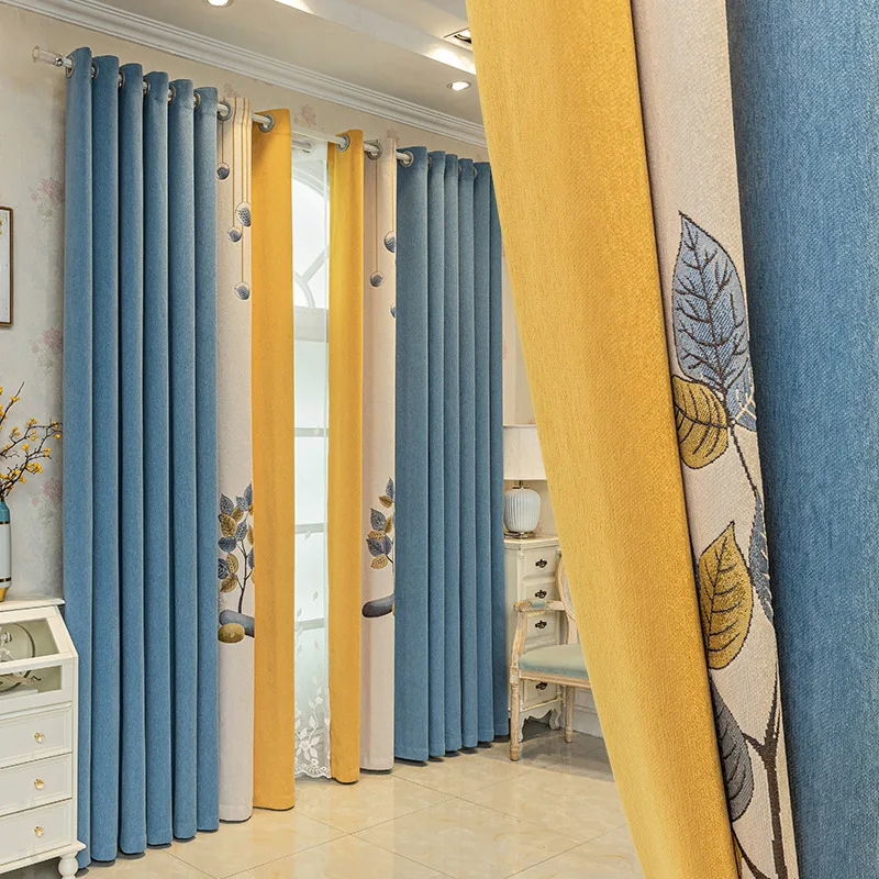 

Light Luxury Modern Minimalist Chinese Blackout Chenille Cashmere Seamless Stitching Curtains for Living Dining Room Bedroom