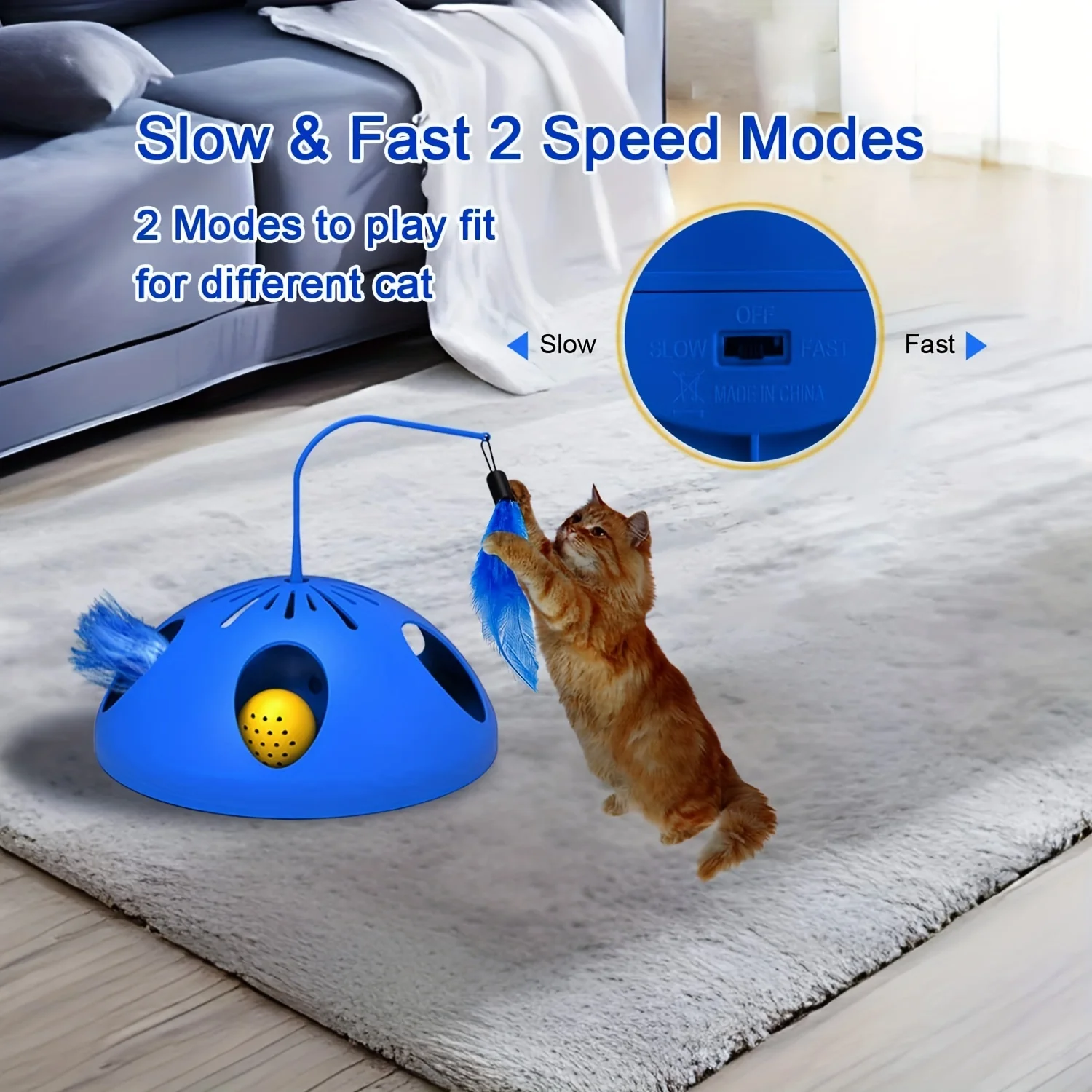 Toys Automatic Kitten Toys, 2 Speed Modes Electronic Cat Toys, Interactive Cat Toys For Indoor Cats With Feather And Bell Ball,