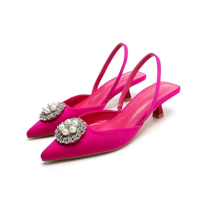 2022 New Women's Shoes Pointed Toe Shallow Nude Pink Diamond Pearl Shoes Low Heel Back Strappy Shoes Women Sandals 6