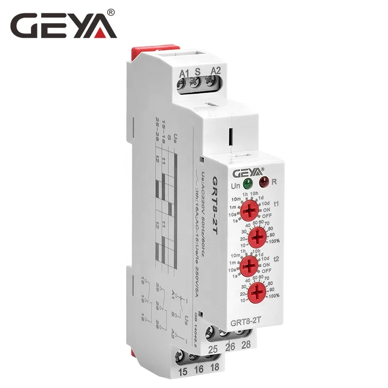 

Реле времени для задержки GEYA GRT8-2T Din rail, четыре ручки, 12 В постоянного тока, 16 А, реле времени AC DC 12-240 В