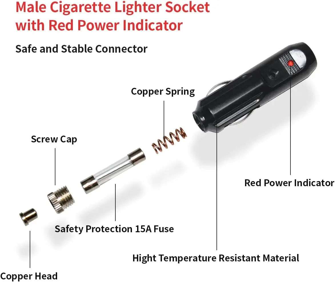 14AWG SAE-차량용 시거잭 12V 시거잭(수) - SAE 커넥터 연장 케이블 (SAE 극성 반전 어댑터 포함)