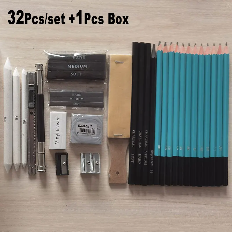 Professional 33Pcs 50Pcs Art Set Complete Kit With Box 5H-8B Sketch Drawing Pencil Charcoal Graphite Stick Bar Eraser For Artist images - 6