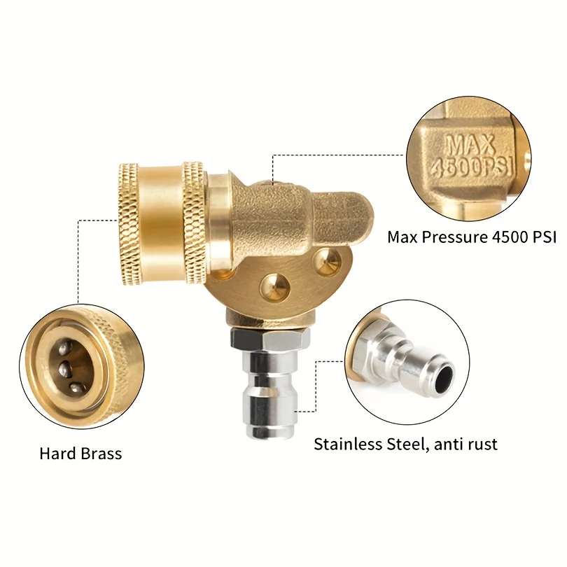 4500PSI High-Pressure Rotating Nozzle, 5 Adjustable Angles, Brass Quick Connect, 180° Rotation for Tight Spaces & Cleaning 4