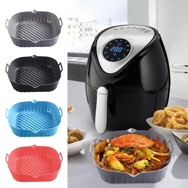 

Silicone Air Fryer Pot Square Liner Grill Tray Reusable Replacement Of Flammable Parchment Liner Paper Food Safe & Non Stick