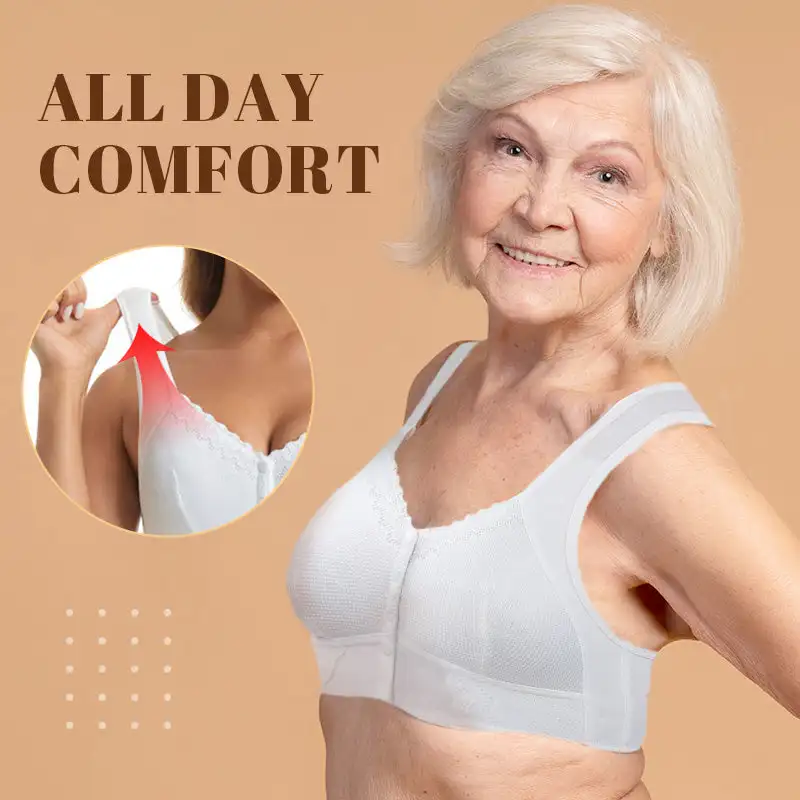 Stretchy Front Closure Breathable Bra Underwear for Seniors Wireless Soft Cotton Thin Cup for Middle-aged and Elderly Underwear