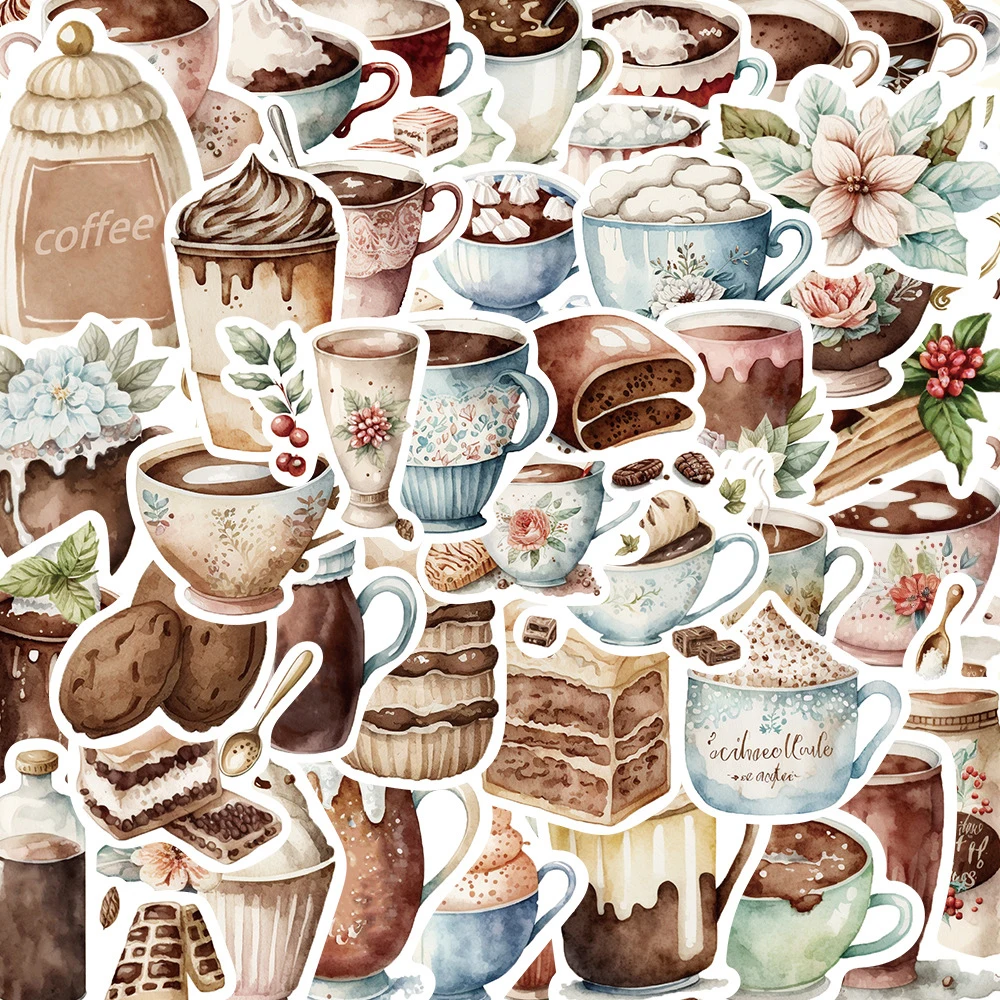 10/30/50pcs Vintage Coffee Cartoon Graffiti Stickers Decals Notebook Laptop Phone Suitcase Guitar Decoration Sticker Kids Toy