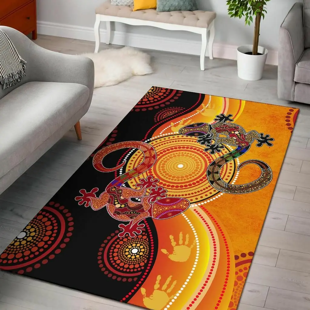 

Couple Aboriginal Lizards Area Rug 3D Printed Room Mat Floor Anti-slip Carpet Home Decoration Themed Living Room Carpet