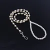 Steel Wire Dog Leash, Handmade Luxury Pearls Pet Chain for Walking Outdoor Collars Rope for Small Dogs and Cats, 120cm, 4ft