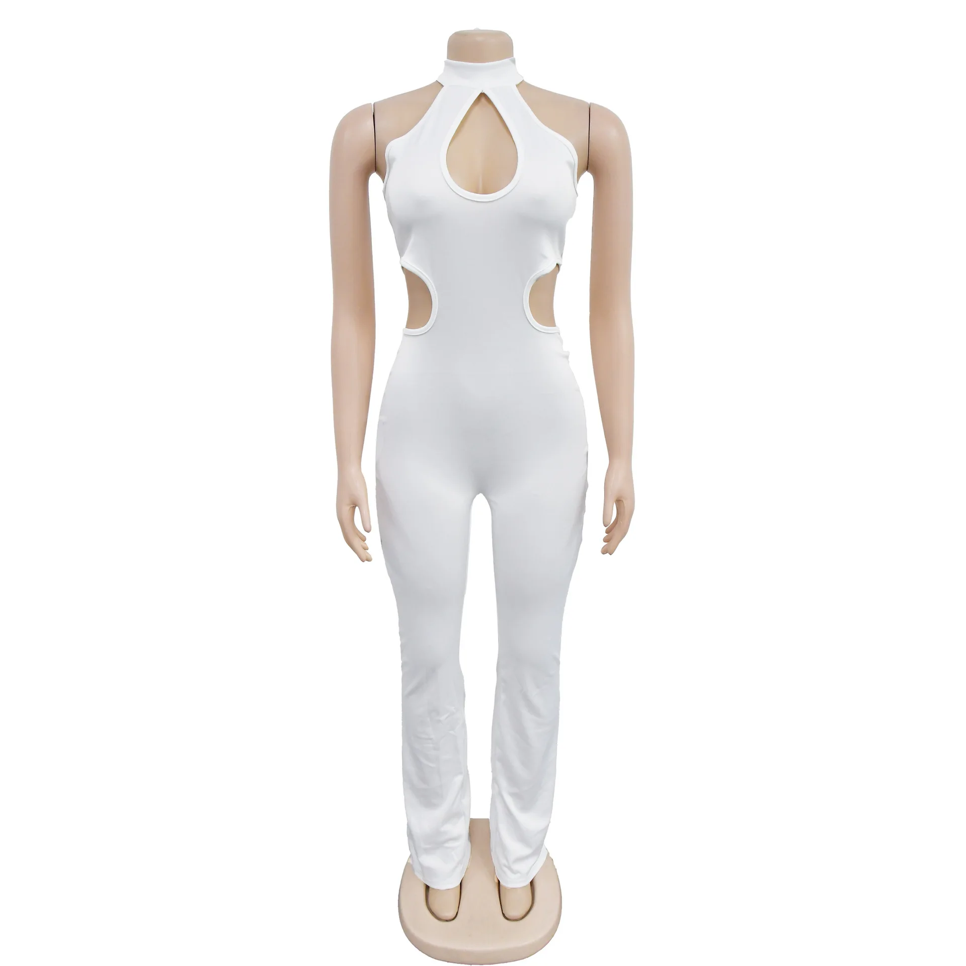 Elegant Hollow Out Slim Jumpsuits Women Sexy Sleeveless Halter Fashion Casual Summer Rompers Club Party Overalls Female Clothing