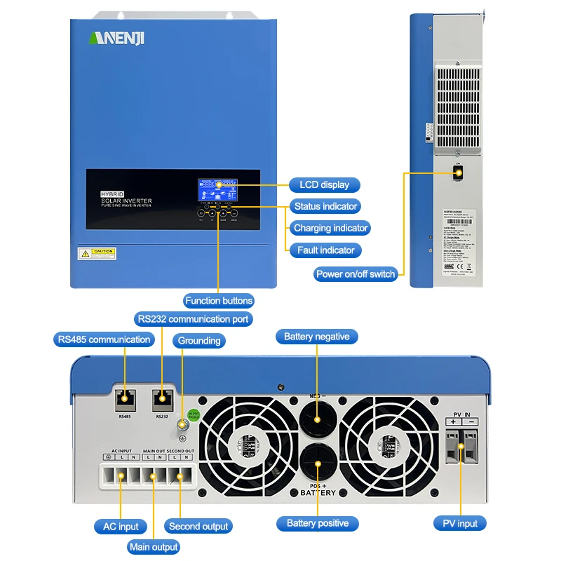 ANENJI 6.2KW 4KW Hybrid Solar Inverter 24V 48V 230VAC Max PV 500V 100A ...