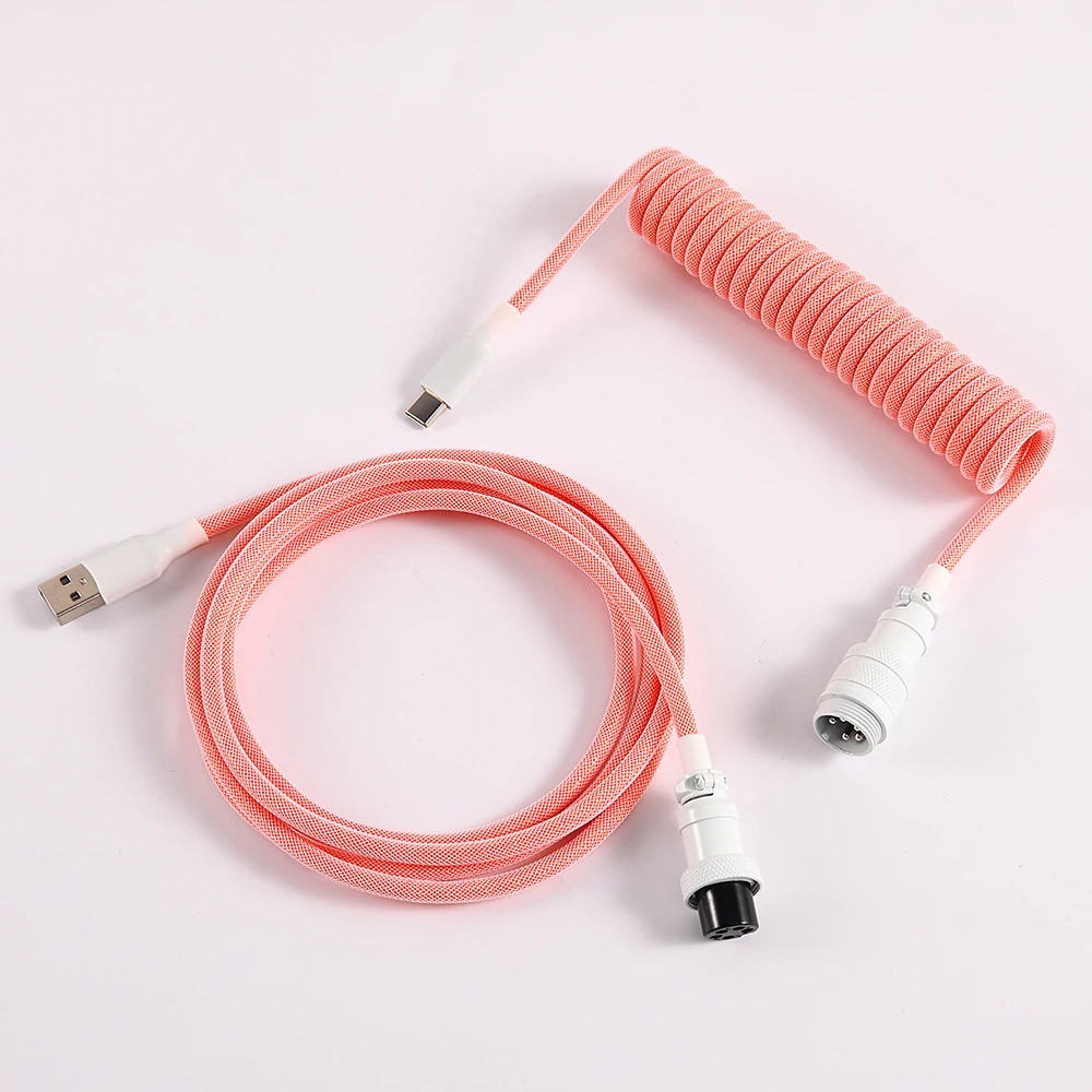 cabo de dados mecânico enrolado usb do teclado da bobina do aviador de lano paracord feito sob encomenda para cabo enrolado do jogo