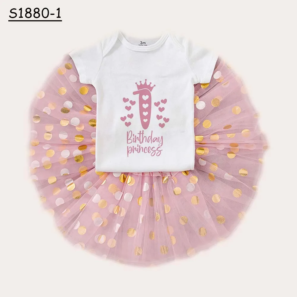 

My First Birthday Party Baby Dresses for Girls Sweet Pink Princess Tutu Dress Infantile Sequined Skirt Girl Set Newborn Gift