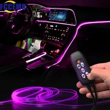 USB 자동차 인테리어 조명 64 색 광섬유 스트립 다중 모드 사운드 제어 RGB 장식 앰비언트 램프 자동차 네온 라이트, 차량용 인테리어 조명, 차량 조명, 고품질, 내구성