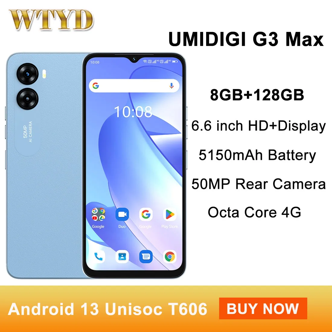 UMIDIGI G3 Max 8GB+128GB Smartphone 50MP Camera 5150mAh Battery 6.6 inch  Android 13 Unisoc T606 Octa Core 4G OTG Cell Phone