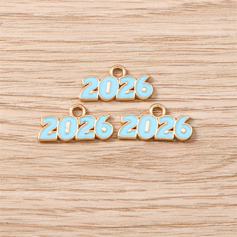 10 Stück 18 x 9 mm niedliche Emaille 2026 Zahlen Charms Anhänger für Schmuckherstellung Neujahr Halsketten Ohrringe Armbänder DIY Bastelbedarf – Detail 7