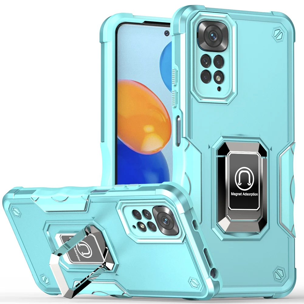 KEYSION Shockproof Armor Case for Redmi Note 11 11S Global Version Ring Stand Phone Back Cover for Xiaomi Redmi Note 11 _voghion.com