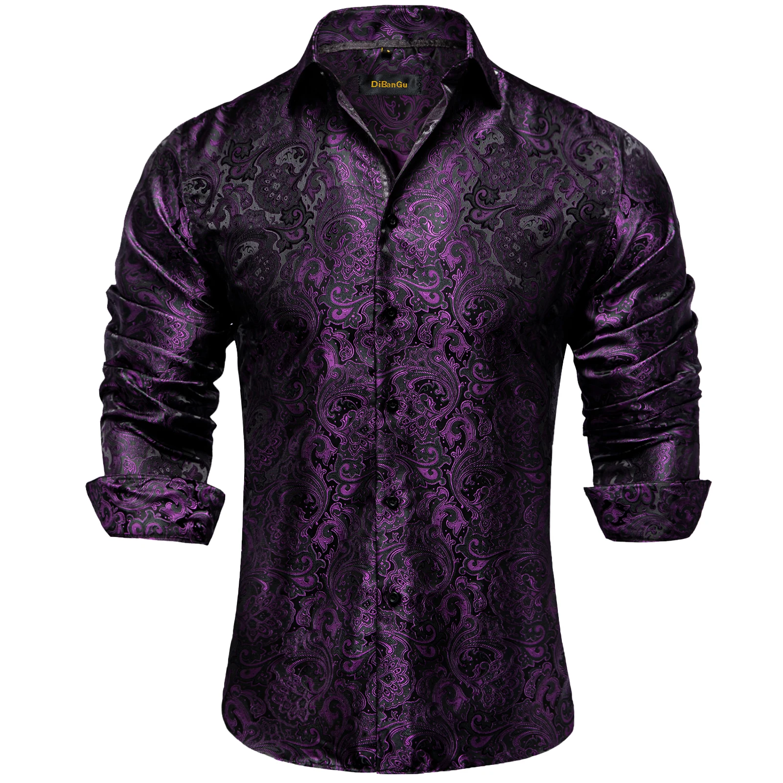 LuxuryPurplePaisleyMensSilkShritsLongSleeveDesignerMen