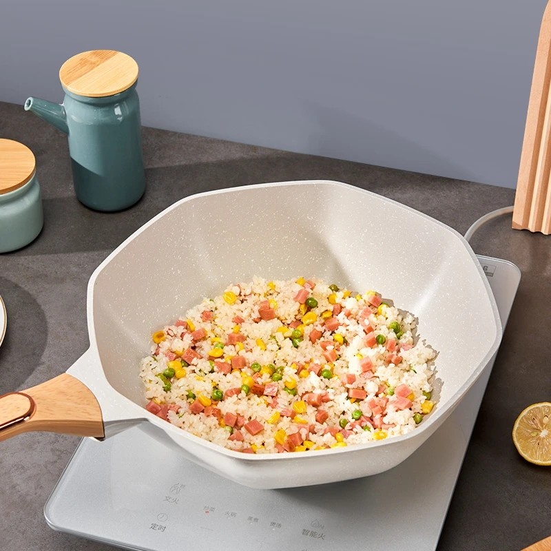 Frying Pan 28cm Octagonal Frying Pan Household Egg Steak Wok Universal Cooker Nonstick Pan Kitchen Frying Cooking Saucepan