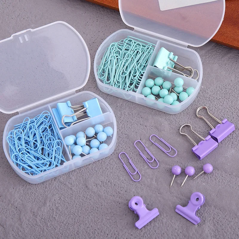 Colorful 3-in-1 Stationery Set - Cute Paper Clips, Binder Clips & Thumb Tacks Combo for School  Office Accessories - 2