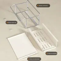 Égouttoir de cuisine en acier au carbone/inox, auto-drainant, gain de place, support pour liquide vaisselle, plateau d'égouttage automatique, support à éponge à ventouse 5