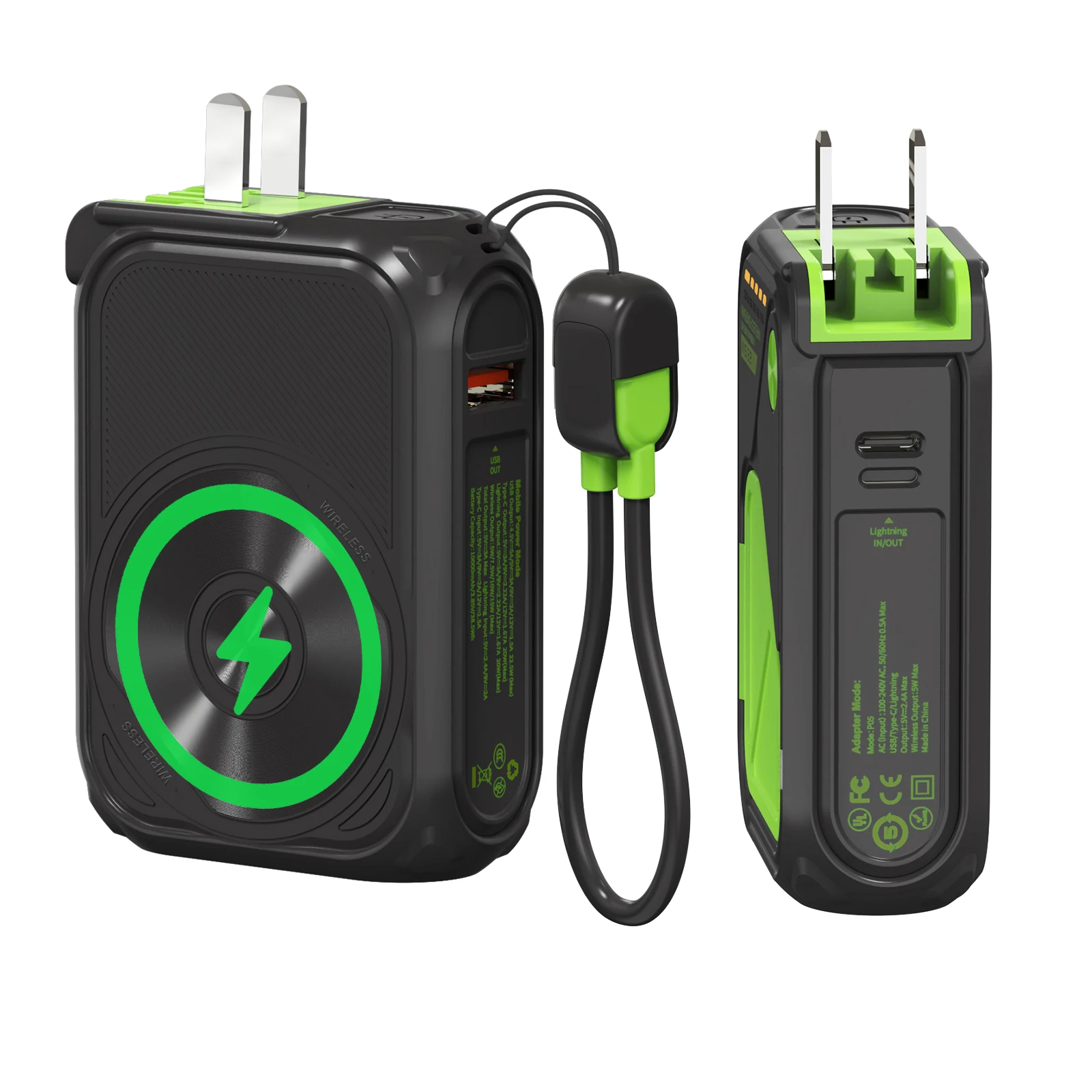 PD 22.5W Fast Charging 10000mAh Magnetic Wireless Power Bank USB Type-C Detachable Data Cable Phone Holder Emergency PowerBank