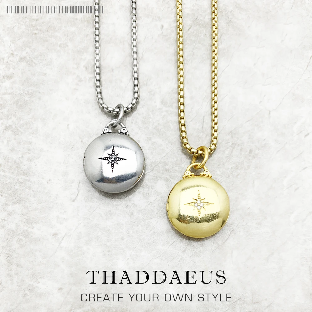 Round Medaillon With Star Locket Necklace Brand New Link Chain