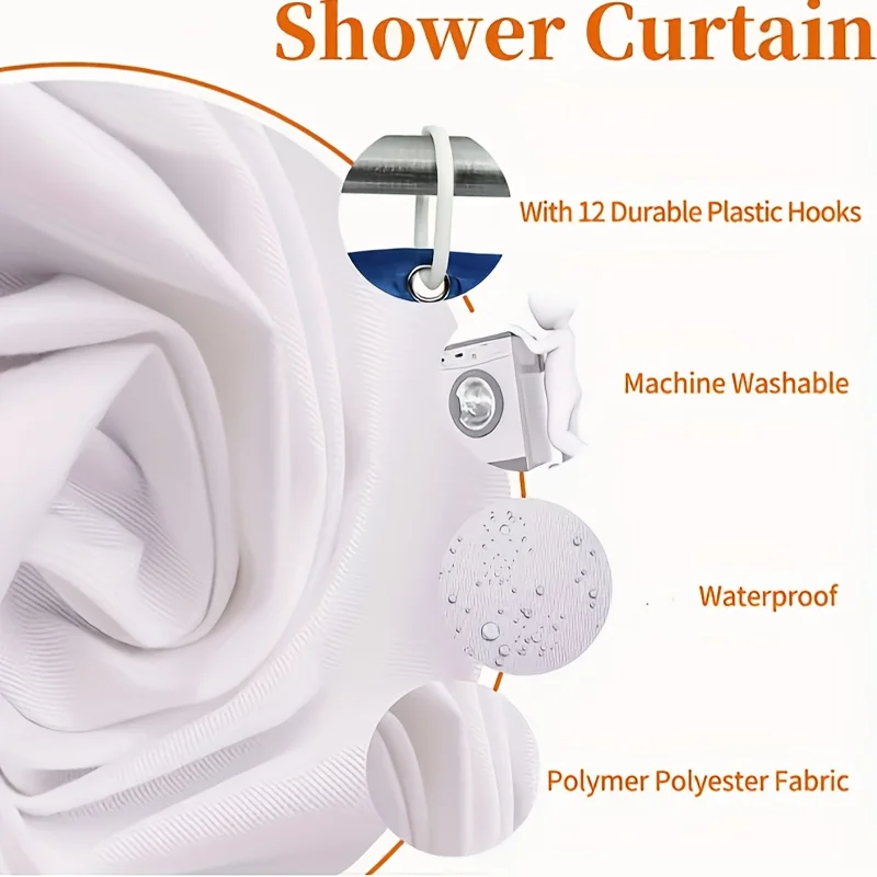 4pcs Floral Wooden Pattern Shower Curtain Set, Bathroom Rug, U-Shape Mat, Toilet Lid Pad, Waterproof Curtain With 12 Plastic , B