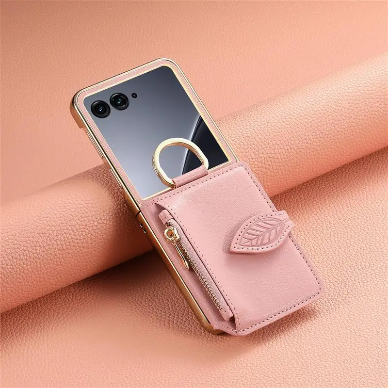 Luxury Card Pocket Wallet Mirror Stand Leather Case with Ring Holder