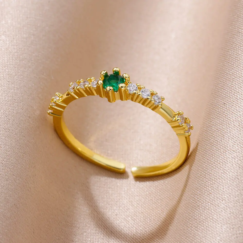 Tiny Green Zircon Round Rings For Women
