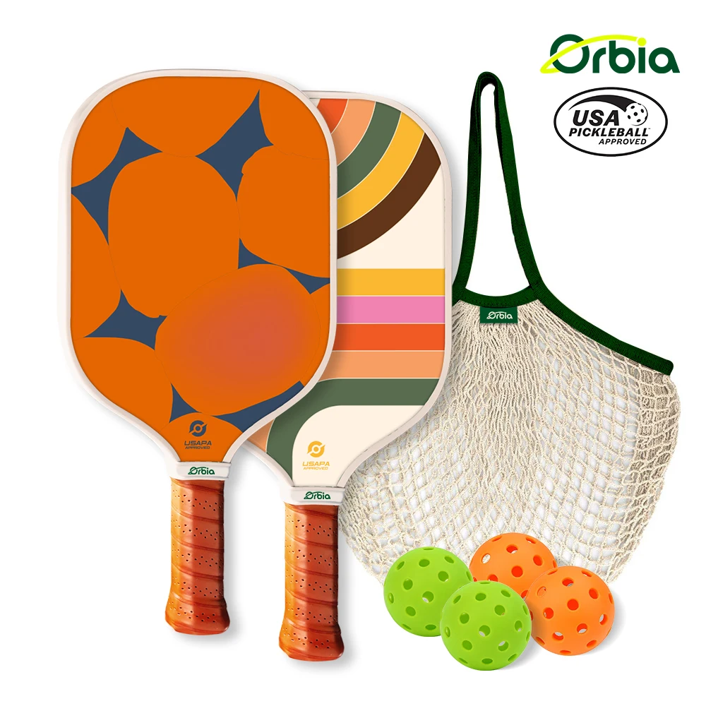 Orbia Sports Pickleball Paddles Set 2 Paddles 4 Pickleballs and Carry Net Bag USAPA Approved Glass Fiber Surface Racket