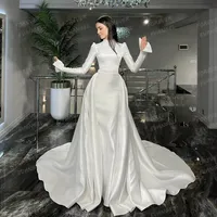 Simple Mermaid Wedding Dresses Muslim Woman's Long Sleeve Formal High Neck Bride Gowns Customized Vestidos فساتين حفلات الزفاف 1