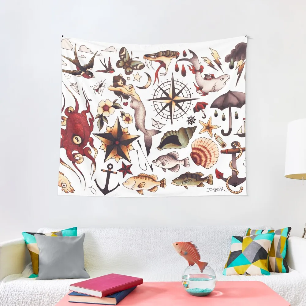 

Traditional Nautical Tattoo Flash Tapestry Room Decoration Aesthetic