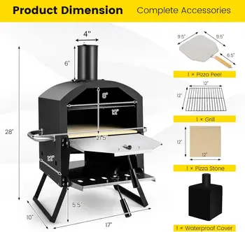 Outdoor Pizza Oven Wood Fired 2-Layer Pizza Maker with Pizza Stone Pizza Peel Removable Cooking Rack Waterproof Cover Folding Le 6