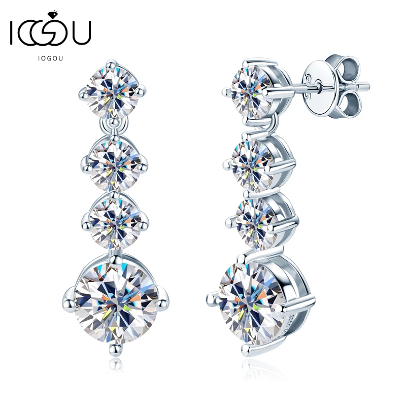 

IOGOU Moissanite Dangle Earrings For Women D Color 8mm Moissanite Diamond With 5mm Zircon Round Stud Earring 925 Silver Jewelry