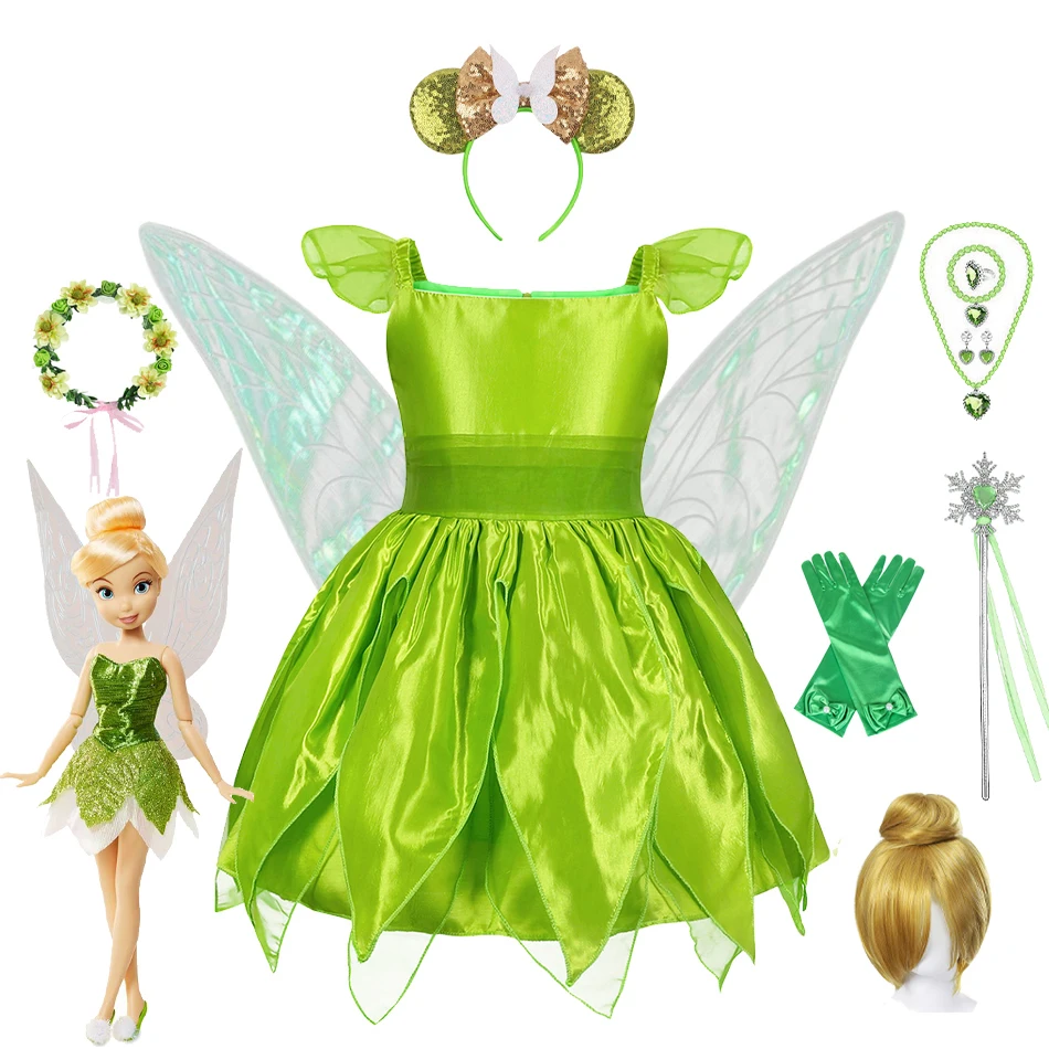 

Girls Tinker Bell Costume Halloween Costume for Kids Green Tinkerbell Fancy Dress Fairy Princess Cosplay Carnival Party 2-10Y