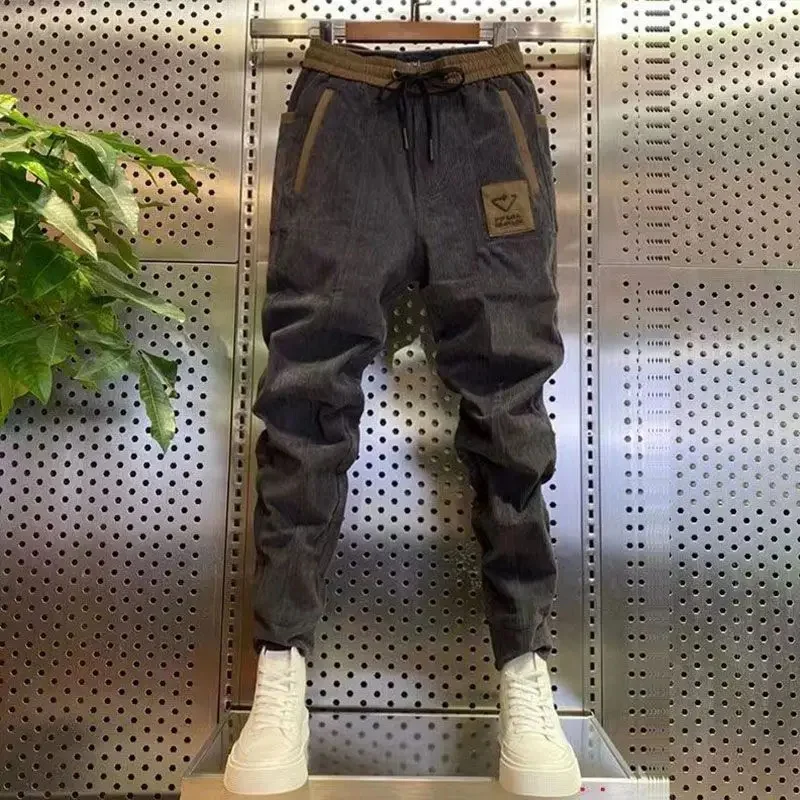 

Men Corduroy Pants Sweatpants Small Feet Harem Hip Hop Slim Streetwear Pockets Joggers Spring Autumn Clothing Trouser