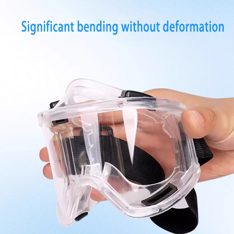 Détail du revêtement antibuée sur les verres des lunettes de protection anti-impact, idéales pour le bricolage