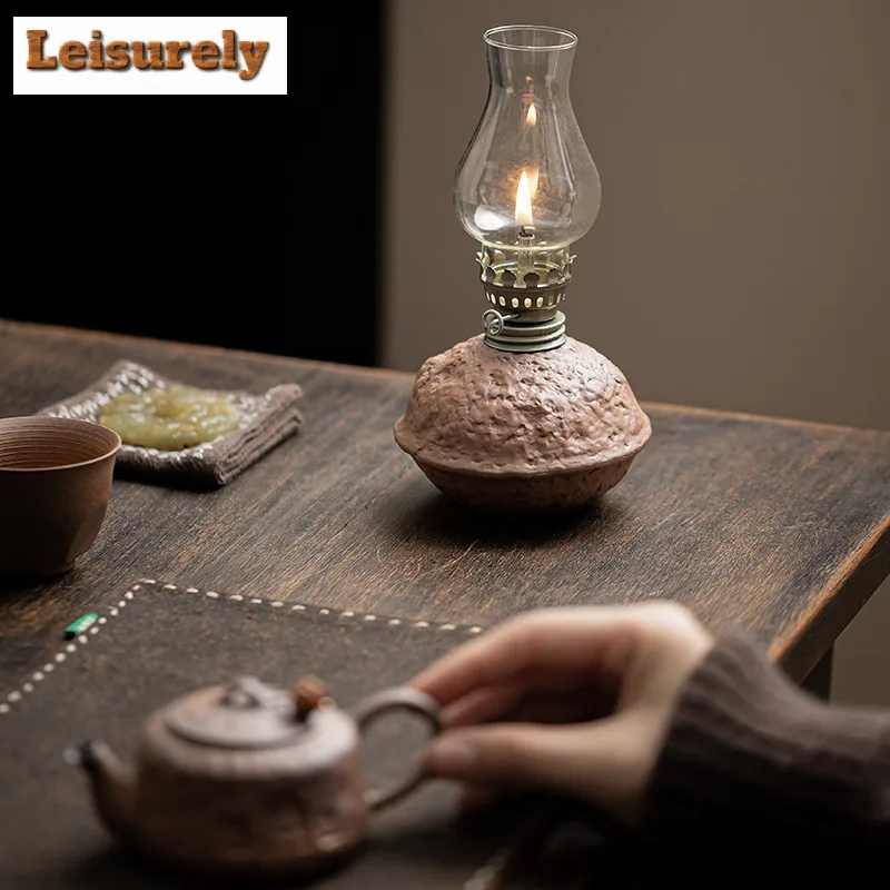 Old Rock Clay Coarse Pottery Oil Lamp Candle Holder Zen Scented Aromatic Candles Candle Lights Tea Items Literati Collection