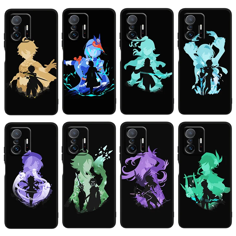 

Cute Genshin Impact Anime For Xiaomi Mi 12 12X 11T 11i 11 10T 10 9T 9SE 9 A3 CC9E Pro Ultra Lite Black Silicone Phone Case