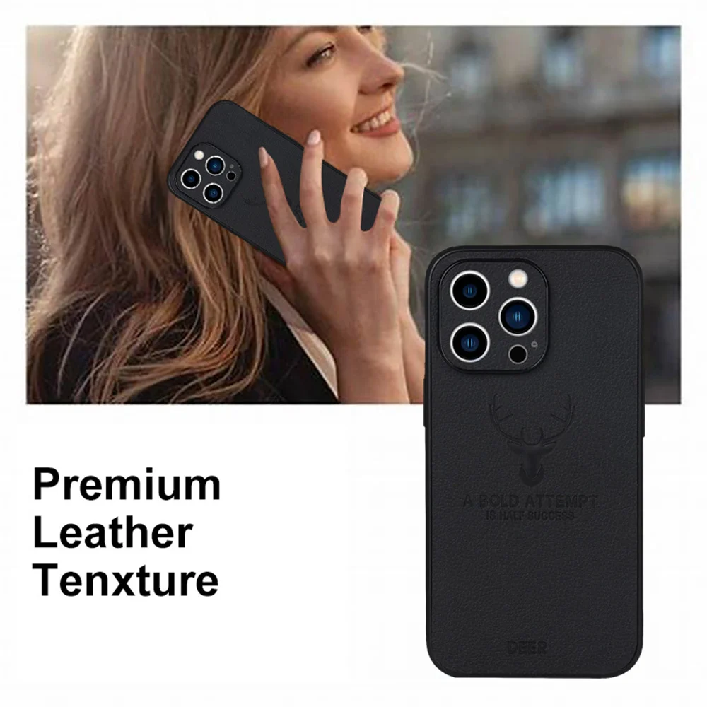 Luxury Business Leather Bumper Case For iPhone 15 14 13 12 11 Pro Max Mini XR XS X 8 7 Plus SE Shockproof Soft Deer Cover Funda