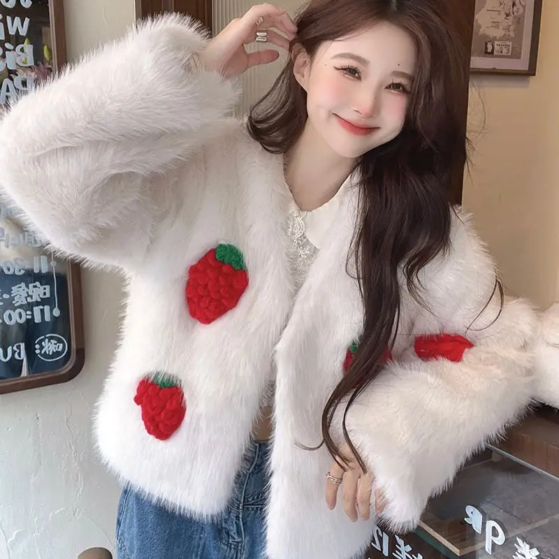 Cárdigan Rosa Fresa, Suéteres Tipo Cárdigan Para Mujer, Chaqueta De Punto Con Tema, Cárdigan Lindo Con Bordado De Frutas, Jersey Estético - España