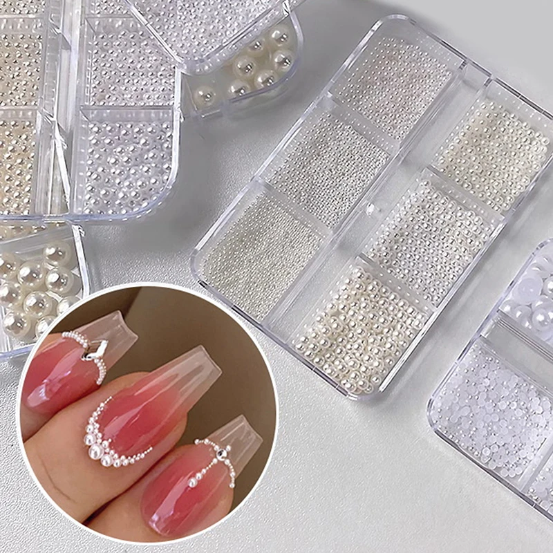 6 그리드 미니 진주 네일 비즈 0.6-2mm 실버 스테인레스 비즈 쥬얼리 금속 작은 공 DIY 매력 액세서리 매니큐어 장식