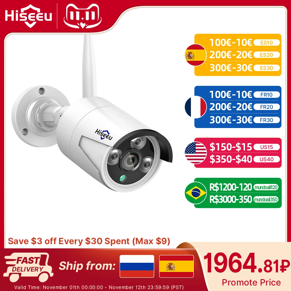 Hiseeu 1536p Wireless Ip Camera 3.6mm Lens Waterproof Security Wifi Camera  For Hiseeu Wireless Cctv System Kits Ip Pro App View - Ip Camera -  AliExpress