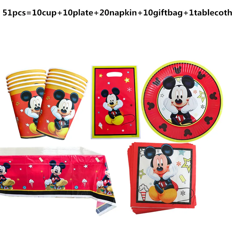 1Set Red Mickey Mouse Theme Disposable Paper Cups Plates Flexible Straws Baby Shower Kid Birthday Napkin Decoration Supplies 